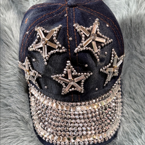 Embellished Denim Cap with Star Accents - Picture 1 of 3